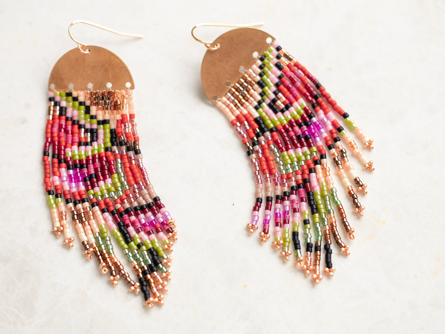 Handwoven Kaleidoscope Fringe Earrings