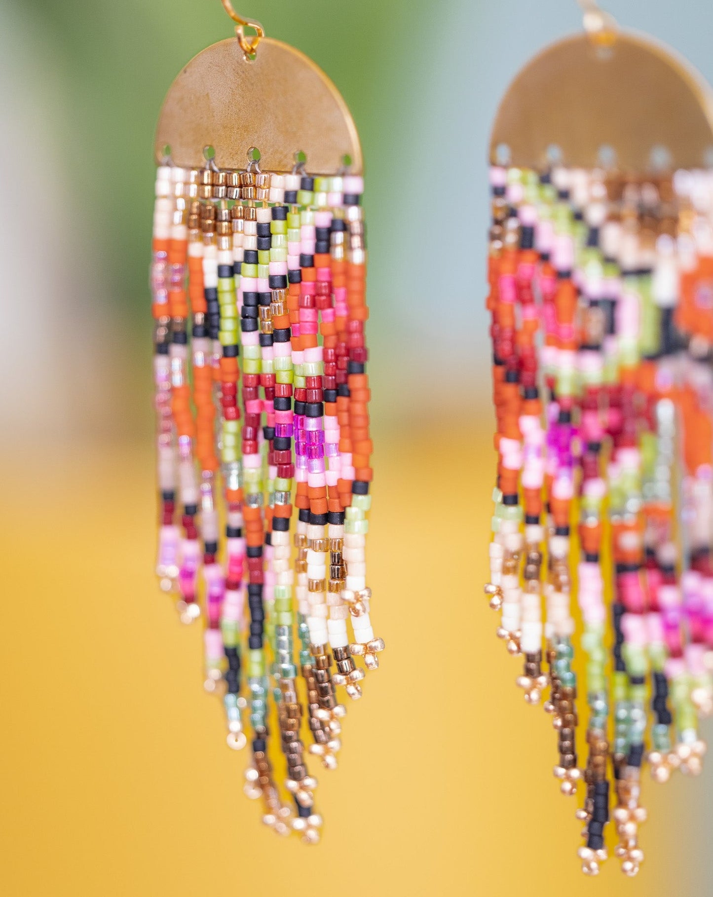 Handwoven Kaleidoscope Fringe Earrings