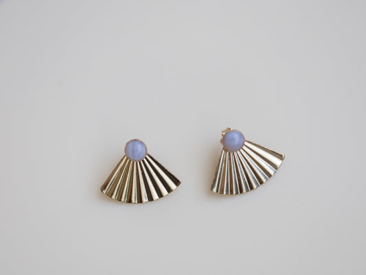 Gold Fill Blue Lace Agate Mini Pleat Jacket Earrings