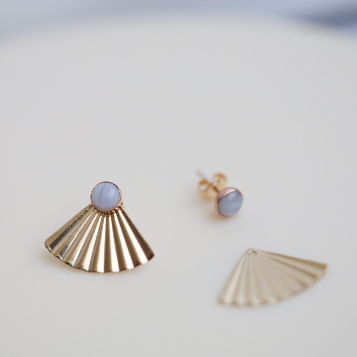 Gold Fill Blue Lace Agate Mini Pleat Jacket Earrings