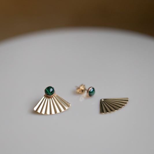 Gold Fill Malachite Mini Pleat Jacket Earrings