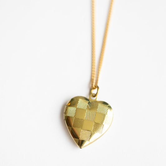 Checkered Heart Locket Necklace