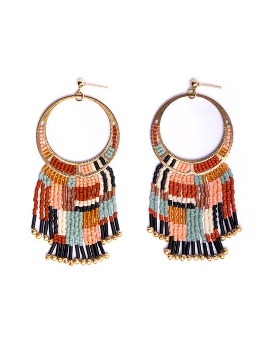 Painted Desert Fringe Earrings (Aqua/Rust)