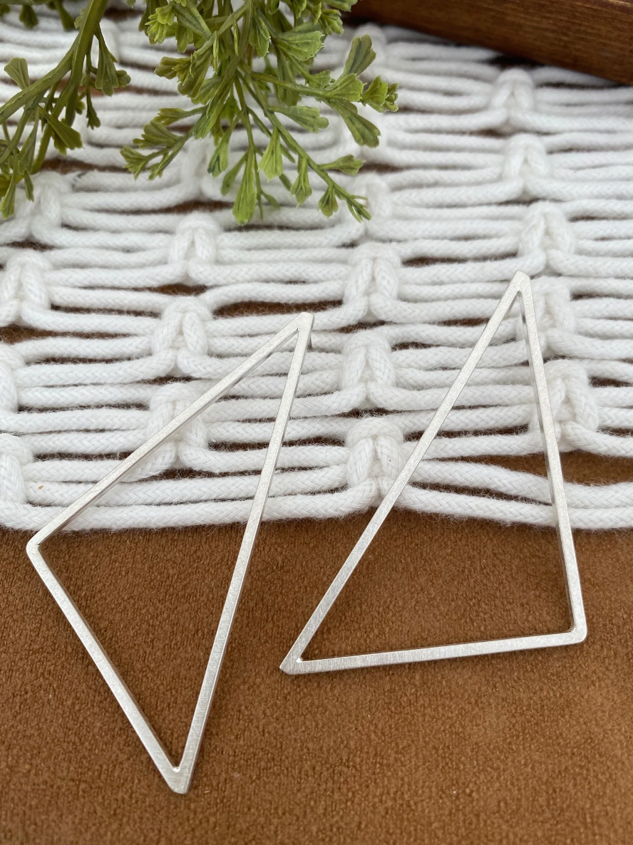 Pair of large sterling silver, triangle earrings
