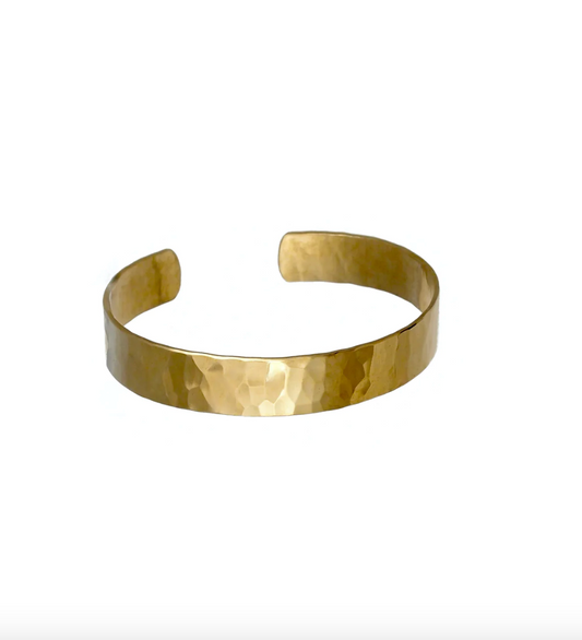 Wide hammered brass cuff bracelet.