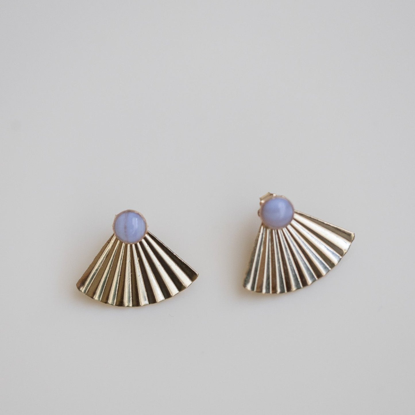 Gold Fill Blue Lace Agate Mini Pleat Jacket Earrings