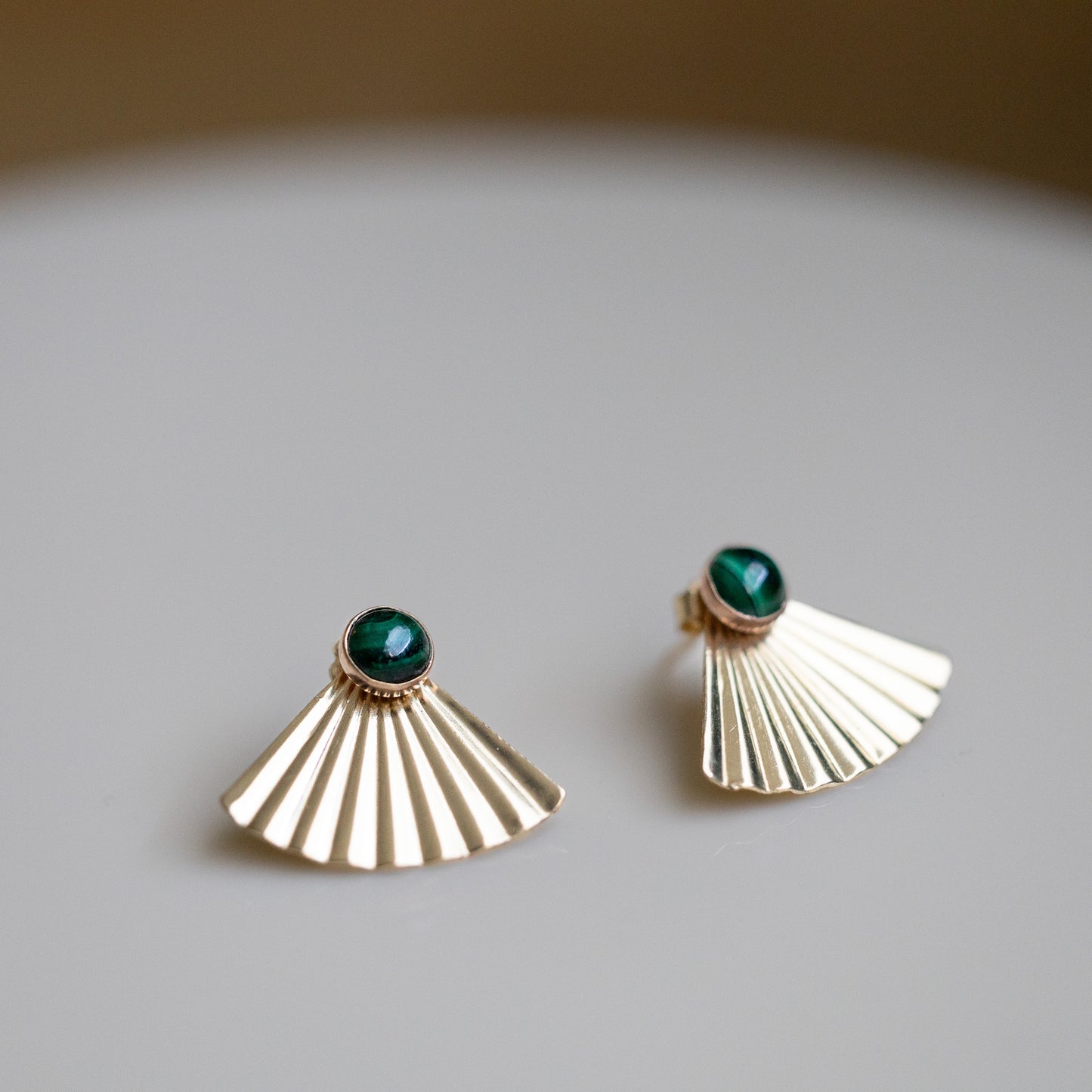 Gold Fill Malachite Mini Pleat Jacket Earrings