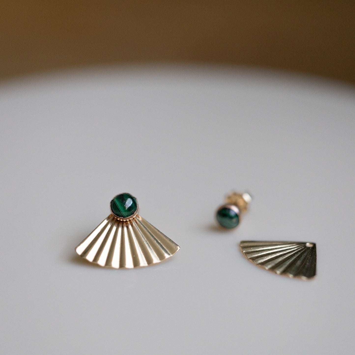 Gold Fill Malachite Mini Pleat Jacket Earrings