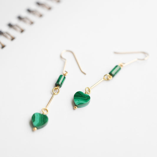 Malachite Heart Drop Earrings