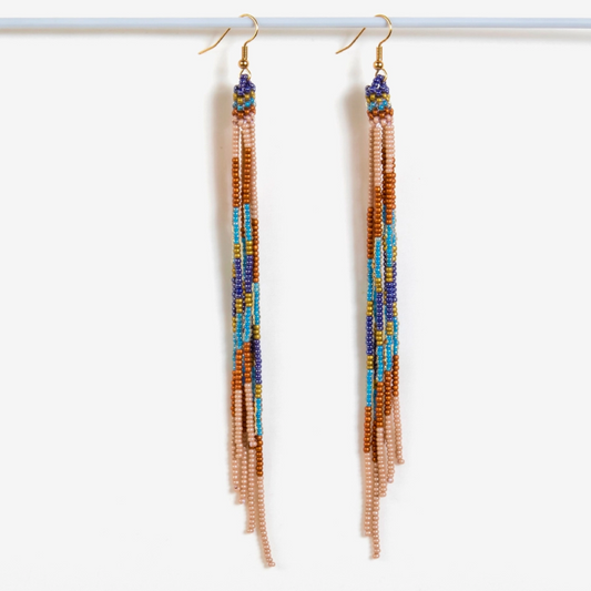 Beaded Duster Earrings - Blue/Copper