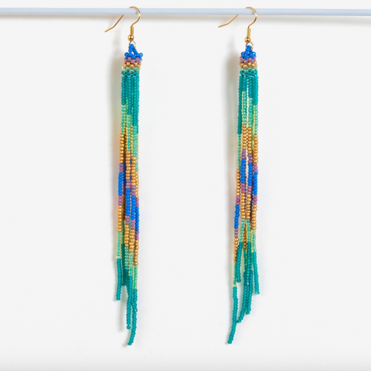 Beaded Duster Earrings - Blue/Green