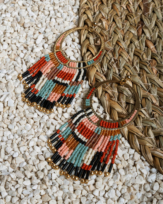 Painted Desert Fringe Earrings (Aqua/Rust)