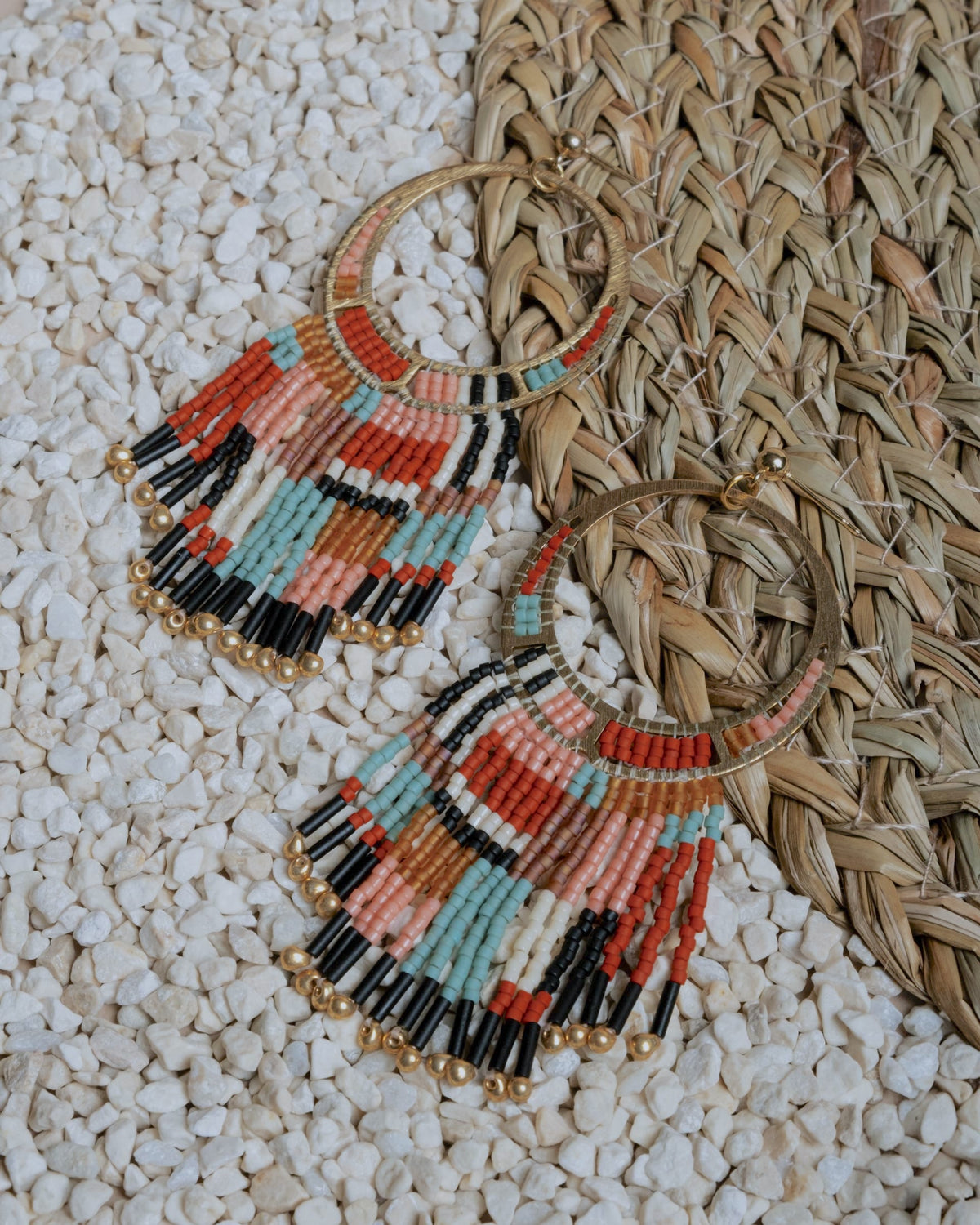 Painted Desert Fringe Earrings (Aqua/Rust)