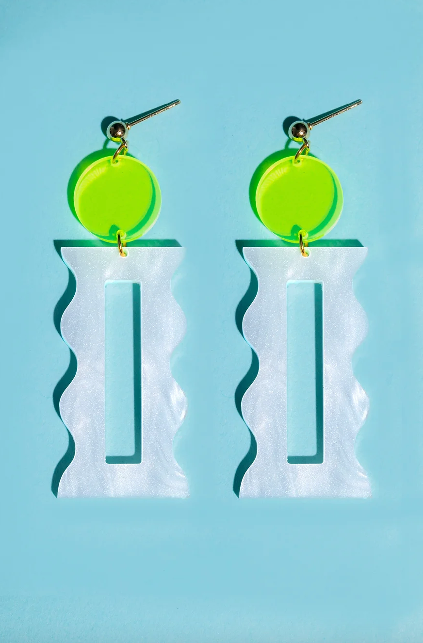 Florescent yellow and white modern earrings